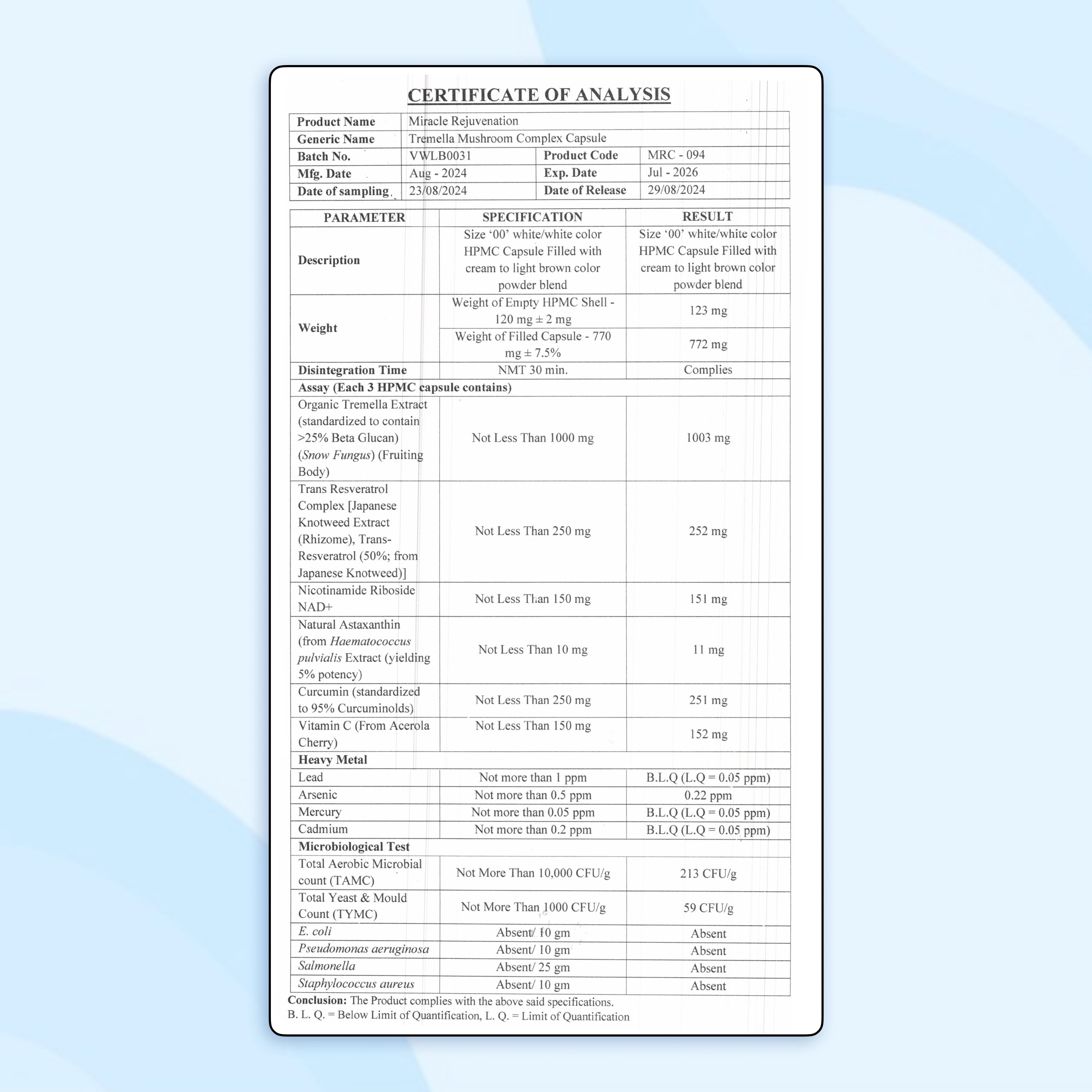 Miracle Rejuvenation (Tremella pour l’hydratation de la peau)